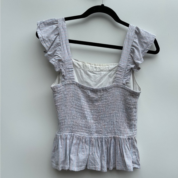 Japna Striped Smocked Flutter Straps Embroidered Peplum Boho Blouse Top Medium - Picture 9 of 13